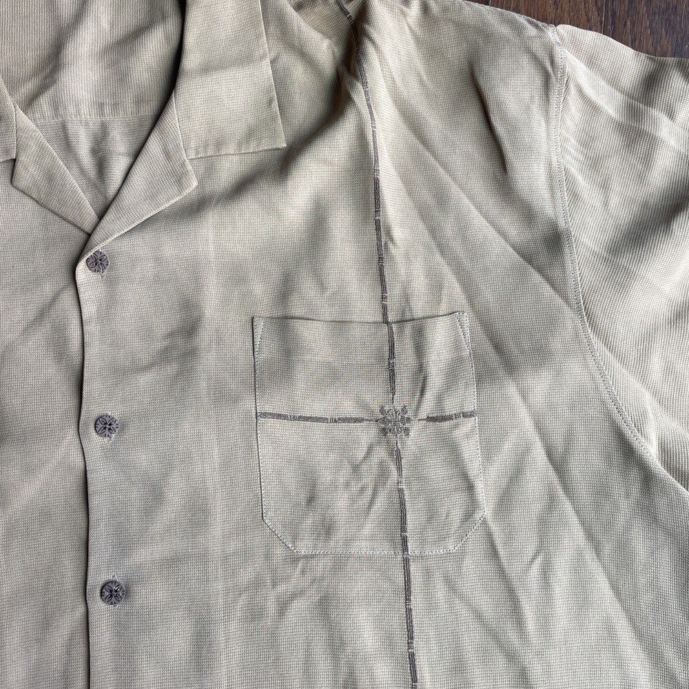 Tommy Bahama Shirt Mens‎ XXL Tan 100% Silk Camp FLAMINGO LANES Bowling Hawaiian - Picture 3 of 8